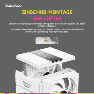 Кулер для процесора Sudokoo SK620V White AM5: двосекційний повітряний охолоджувач з цифровим дисплеєм, 6 теплотрубками та 2 вентиляторами PWM FDB 120мм, білий