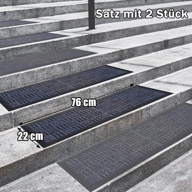 Гумові килимки на сходи AuCUDA 6 шт, 76x22 см, зовнішні, антиковзкі, стійкі до погодних умов, сірі смужки
