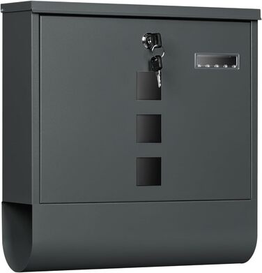 Поштовий ящик WOLTU з газетницею та оглядовим вікном, антрацит, 37x37x10.5 см. Закривається на ключ, з табличкою для імені.