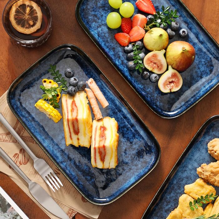 Набір тарілок Vancasso Stern для 4 осіб: сервірувальні, десертні, для тортів, сніданок, 4 шт. (блакитно-зелений)