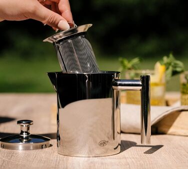 alfi TEA POT 1.40L, Stainless steel insulated carafe with tea strainer and tea catcher, single-walled stainless steel, durable thermos, ideal as a teapot for loose tea, dishwasher-safe, BPA-free (0.6 L)