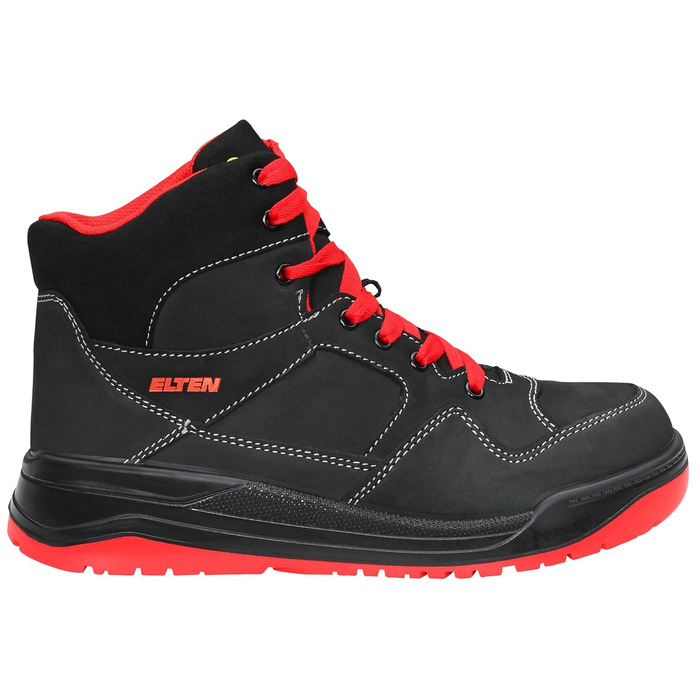 Робочі черевики ELTEN MAVERICK чорно-червоні Mid ESD S3, чоловічі та жіночі, шкіряні, з металевим носком, легкі, спортивні, розмір 40 EU