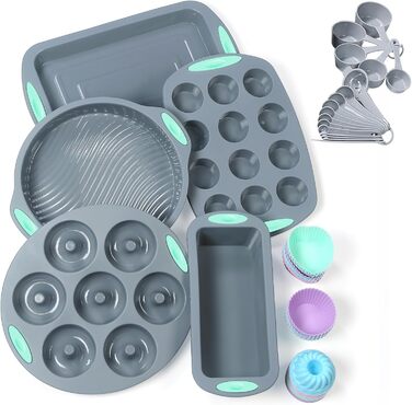 Encounter 41-Piece Silicone Baking Pan Set: Silicone Cake Molds, Baking Sheet, Donut Pan, Silicone Muffin Pan with 36 Pack Silicone Baking Cups, Dishwasher Safe
