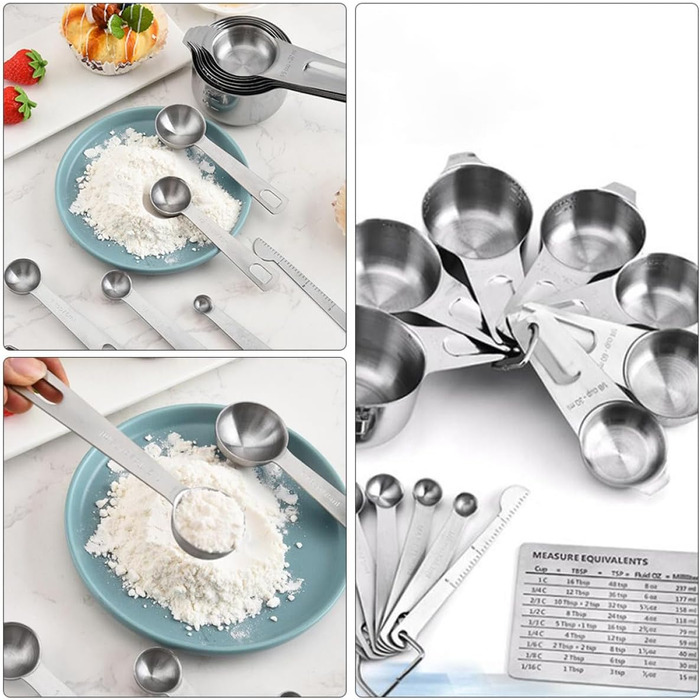Ciieeo 15St Messlöffel Umrechnungstabelle messbecher set measuring cups set Baking set with measuring cups Kitchen helper Utensils Portable rice spoon Portable kitchen appliances Stainless Steel Silver