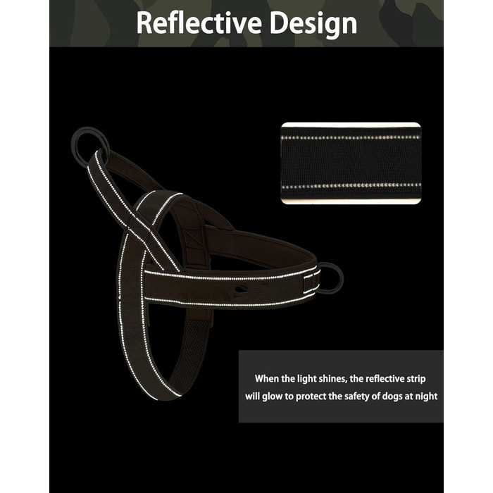 Шлейка для собак без тяги, не виривається, відбиваюча, регульована (Чорний, M) для малих та середніх собак, обхват грудей 53–70 см