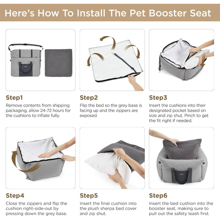 Lesure Dog Seat Car Small Dogs - Waterproof and Washable Dog Car Seat with Storage Pockets, Detachable Safety Leash, and Thickened Memory Foam Padding, 58x56x33cm, gray