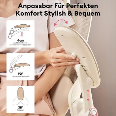 Ергономічне крісло для жінок MUSSO E80 Muse FemmePosture™ - регулювання на 135°, 3D-підтримка попереку, 17см 4D-підголівник, висувна підніжка, регулювання глибини/висоти сидіння, регульовані підлокітники (Бежевий)