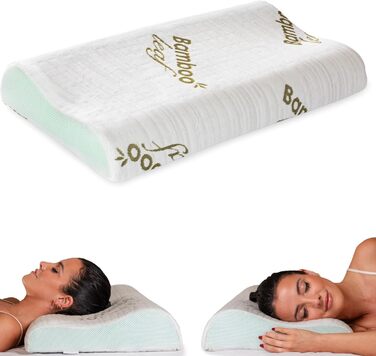 Flowen Orthopedic Neck Pillow Memory Foam Head Pillow Neck Pillow Ergonomic for Bed Helps with Neck Pain and Neck Support Pillow with Aloe Vera Treatment Washable Bamboo Cover