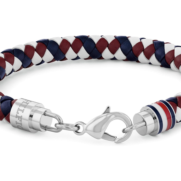 Браслет шкіряний чоловічий Tommy Hilfiger з нержавіючою сталлю (синій, червоний, білий)