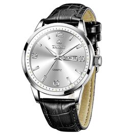 Чоловічий годинник на шкіряному ремінці, чорний колір, кварцовий хронограф, водостійкий, для чоловіків (8411p-schwarz Band Weiß Zifferblatt)