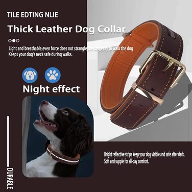 Нашийник для собак з натуральної шкіри, регульований, з м'якою підкладкою, для середніх, великих та екстра-великих порід (колір: коричневий, розмір: M)