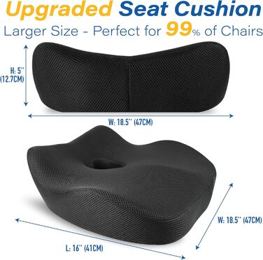 Подушка для сидіння в авто з Memory Foam для полегшення болю в попереку, велика, для водіїв невеликого зросту, комфортне водіння - для авто, офісу (чорна)