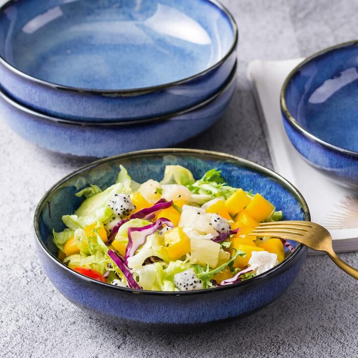 Набір супових тарілок UNICASA, 4 шт, порцеляна, 16 см, блакитні. Ідеально для супу, десерту, сніданку. Об'єм 740 мл. Сервіз на 4 персони