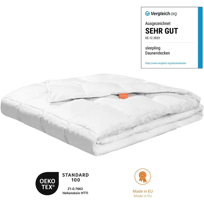 sleepling 194629 light summer down duvet, new white down (90%) and feathers (10%), Made in EU, Ökotex, Downpass, 135 x 200 cm, white 135 x 200 cm light