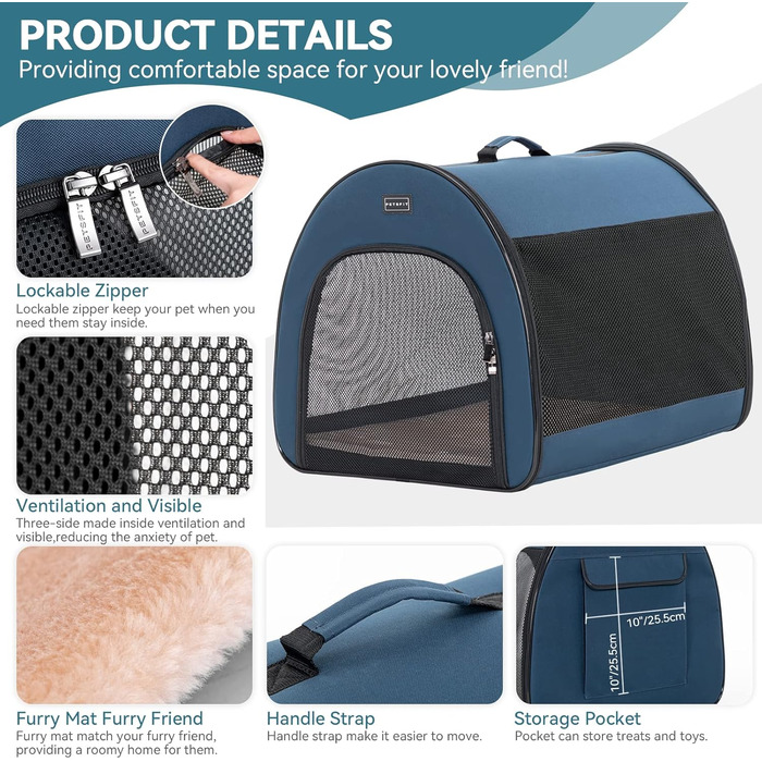 Складана переноска для собак Petfit для маленьких собак та котів, блакитна, M