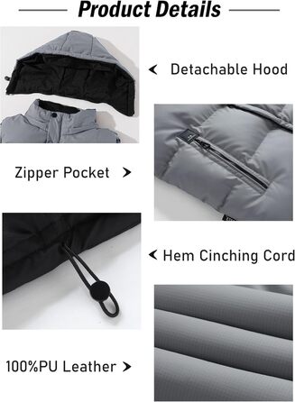 Чоловіча зимова жилетка AIEOE з PU, без рукавів, для активного відпочинку з капюшоном, термо, стеганий, теплий, водонепроникний (S, сірий)