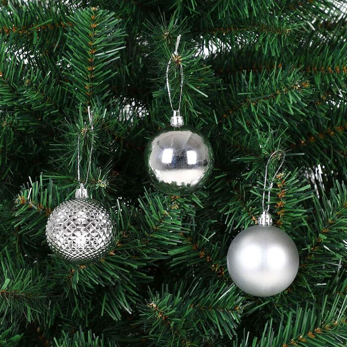 DEUBA® Новорічні кулі 66 шт. Ø 3-6 см, пластик, матові та глянцеві, для прикраси ялинки, срібні