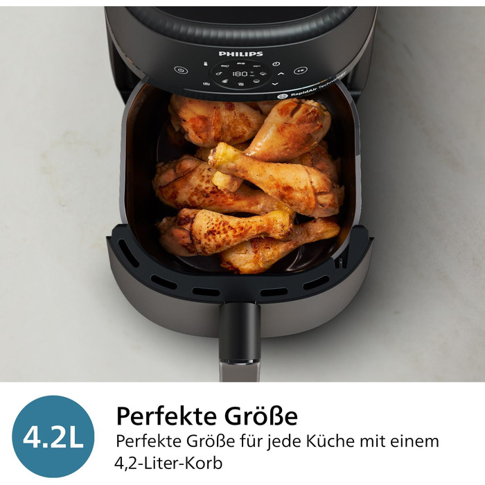 Philips Airfryer 2000 Series 4.2L - Digital Touchscreen, 13 Cooking Functions, 9 Preset Functions, Up to 90% Less Fat with RapidAir Technology, 1500W Power, Black (NA229/00) 4.1L - No Window