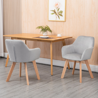 HOMCOM Dining Chairs 2-Piece Set Kitchen Chairs with Arm & Backrest, Velvet-Look Upholstery, Wooden Legs, Grey | Aosom