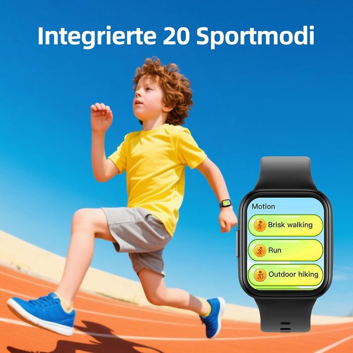Дитячий розумний годинник Parsonver, 1.69' - фітнес-трекер з пульсометром, монітором сну, IP68, 20 спортивних режимів, для дітей 6-12 років, чорний