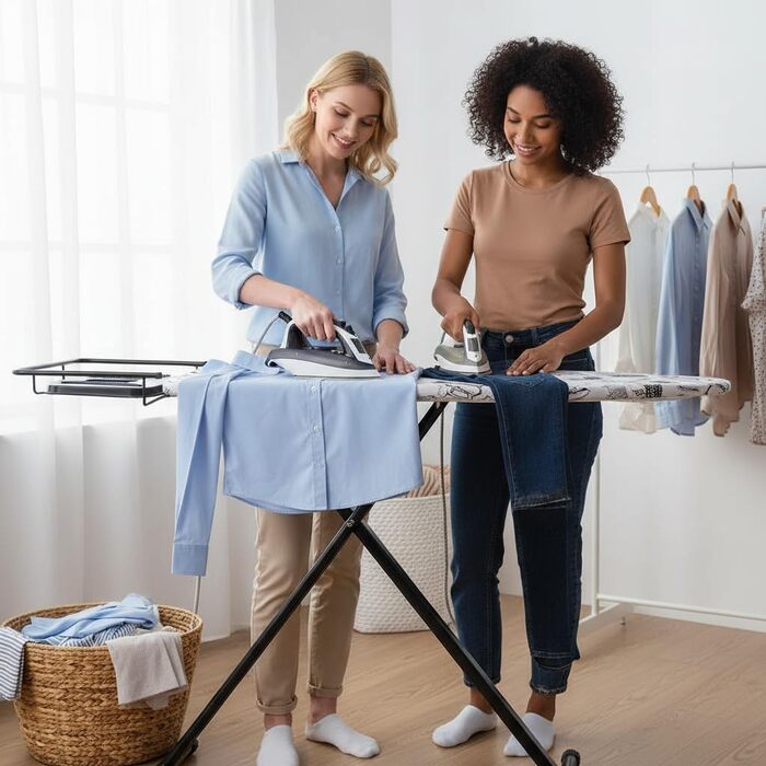 Прасувальна дошка Duwee Extra велика з парогенератором, термостійке покриття, регульована висота, стабільні ніжки, складна, 122 x 43 см (Біла)