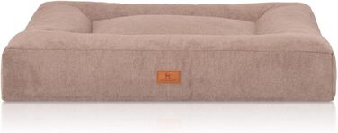 Ортопедичне ліжко для собак Knuffelwuff Sofia з м'якого велюру, 120x100 см, бежеве. Знімний, пральний чохол. Підходить для великих, середніх та маленьких собак. Розміри: 120 x 100 x 17 см