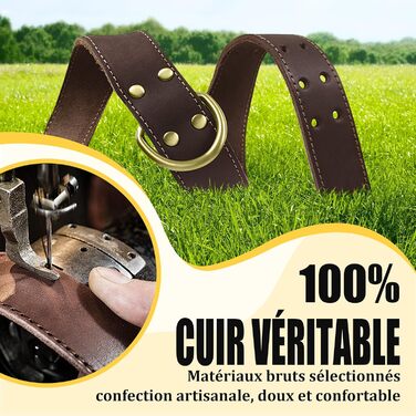 Нашийник для собак з натуральної шкіри, великих порід, XXL - міцний нашийник з латунною застібкою та D-подібним кільцем