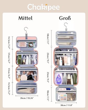 Чоловіча/Жіноча дорожня косметичка для підвішування – водонепроникна косметичка з прозорим вікном, легка, рожева, середнього розміру (30x23x10 см)