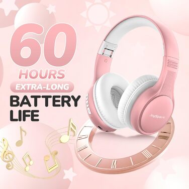 Дитячі Bluetooth навушники JoySpark з мікрофоном, рожеве золото, 60 годин роботи, Bluetooth 5.4, Type-C, обмеження гучності 85/94 дБ