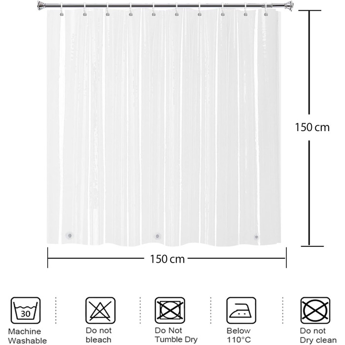 Шторка для душу YISURE, 120 x 200 см, прозора, водонепроникна, з магнітами, для ванни