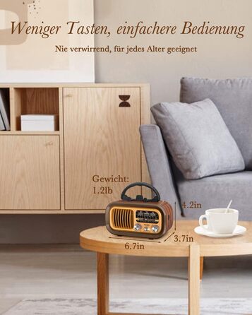 Вінтажне радіо Prunus J-150 AM/FM/SW з Bluetooth, USB/TF, сонячною панеллю та акумулятором 1200 mAh