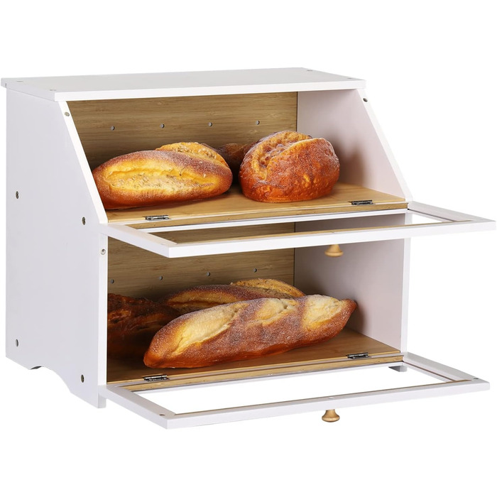 Чорний контейнер для хліба Leader Accessories з бамбука, 2 яруси, 32x32x34 см