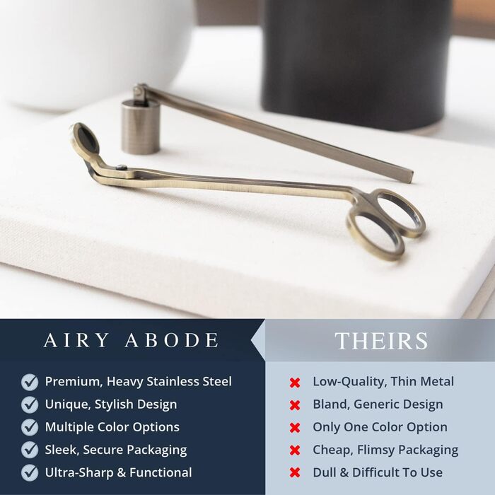 Airy Abode Candle Accessory Set with Candle Snuffer and Wick Trimmer, Gold Brushed