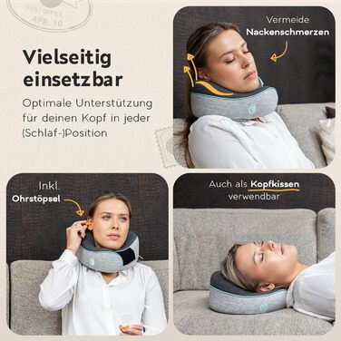 Подушка для шиї TRAVARA - Memory Foam - для подорожей літаком та автомобілем. Сіра подушка-воротник для комфортних тривалих поїздок.