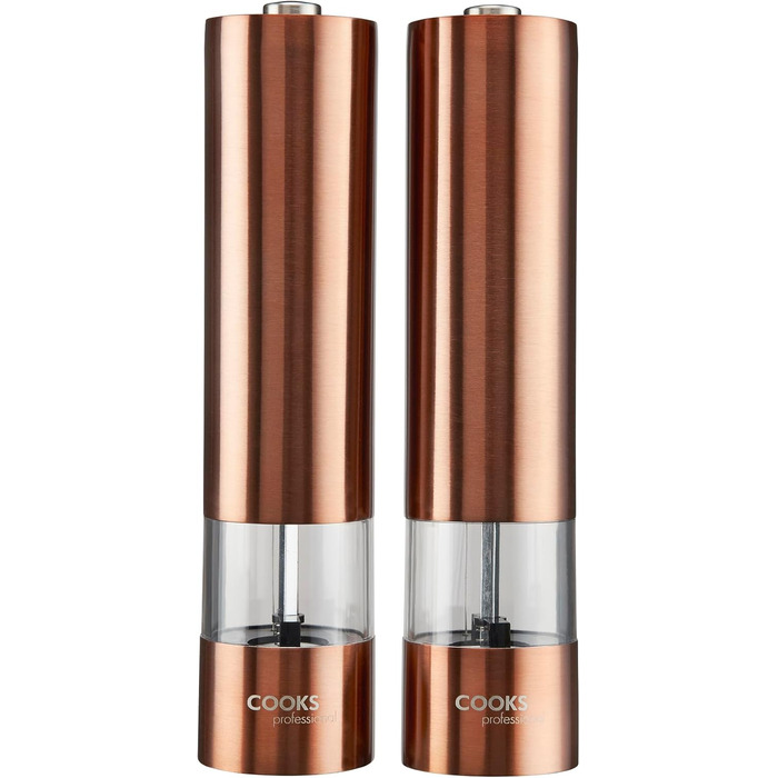 Набір електричних мельниць для солі та перцю Cooks Professional з регулюванням ступеня помелу, нержавіюча сталь, колір мідний