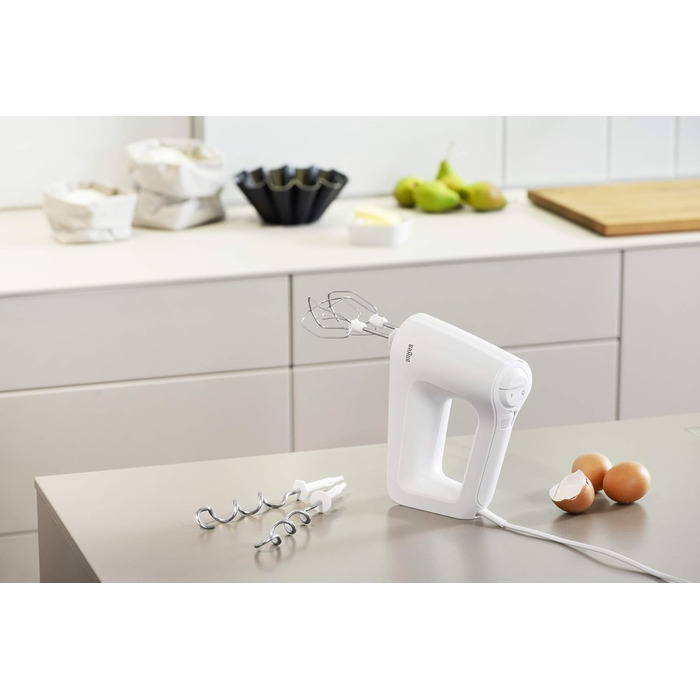 Міксер ручний Braun MultiMix 3 HM 3000, 450 Вт, білий, 5 швидкостей + Turbo, з вінчиком та гаком для тіста
