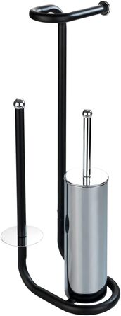 Набір для туалету WENKO Stand WC з інтегрованим тримачем туалетного паперу та щіткою, з нержавіючої сталі, 20 x 62,5 x 23 см (Чорний)