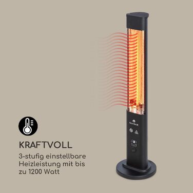 Інфрачервовий обігрівач Blüfeldt - 1200 Вт, чорний, для дому та тераси, IP65, з захистом від перекидання