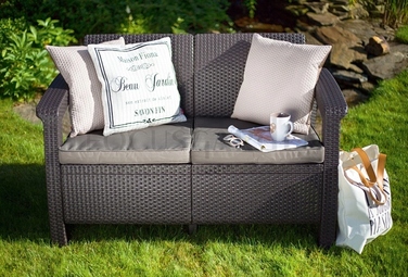 Садовий двомісний диван Keter Corfu Love Seat, коричневий, зі спинкою, пластик