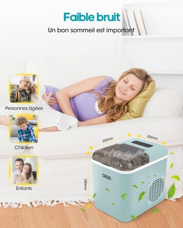 Smart Ice Maker Machine with WiFi Control - 15kg/24h, Fast Ice Production (6 mins), Self-Cleaning, 2 Sizes, Blue - for Kitchen, Office, Bar, Party, RV