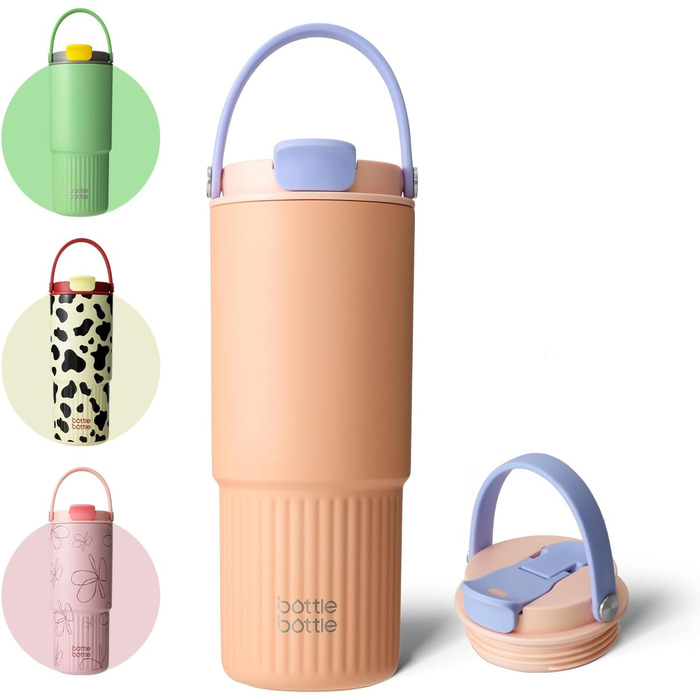 BOTTLE BOTTLE Insulated Water Bottle with Straw and Handle, Stainless Steel Water Bottles for Car, Sports, Home, Office, and School, 750 ml, Leak-Proof, Peach