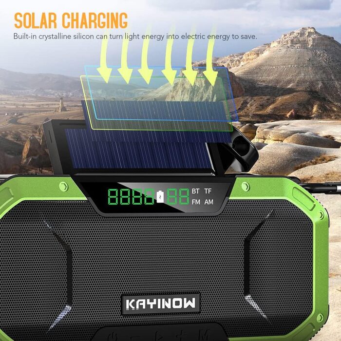 Сонячне радіо Kavolet: портативне радіо з ручним генератором, динамо, AM/FM, Power Bank 5000mAh, ліхтарик LED, SOS-сигнал для надзвичайних ситуацій, кемпінг, виживання