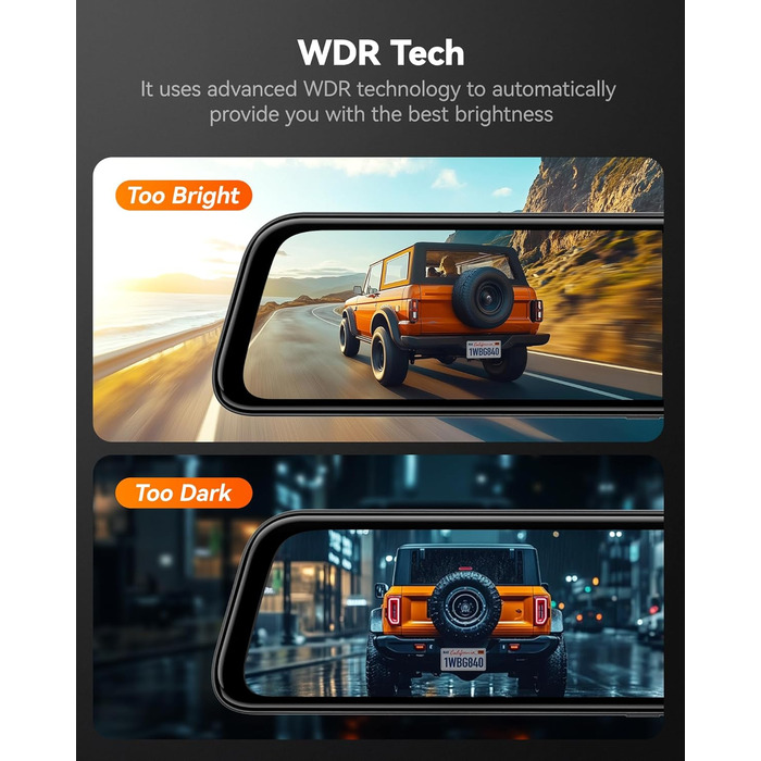 WOLFBOX Dashcam G840S 4K: Дзеркало-відеореєстратор з камерою заднього виду, WiFi, IPS-екран, GPS, 32GB, G-сенсор, Park Mode