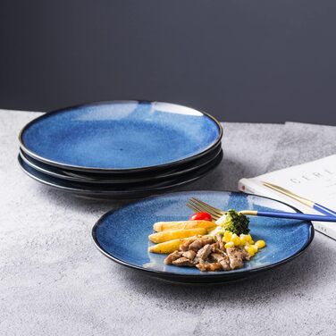 Набір тарілок UNICASA 4 шт. з порцеляни, 16 см, ідеально підходять для супу, десерту, сніданку, сервіз на 4 персони (26 см, блакитний)