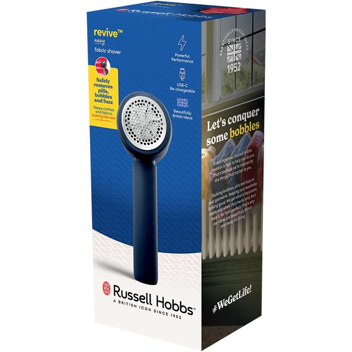 Електричний видалення ворсу Russell Hobbs Revive: портативний, USB-C, з функцією всмоктування, для одягу та текстилю