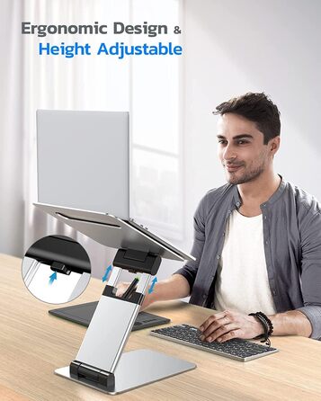 NULAXY Adjustable Laptop Stand - Ergonomic, Portable, Foldable - Supports up to 10kg, Compatible with 10-17 inch Laptops - Space Grey
