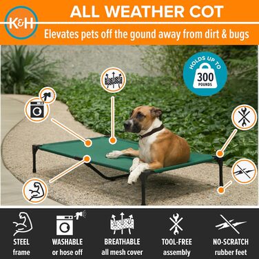 K&H Pet Products Elevated Outdoor Dog Bed, Breathable, Cooling, Elevated Cot, Hammock for Large Dogs, Washable Mesh Cover, Elevated Metal Frame, Foldable, (L 127 x W 81 x H 23 cm)