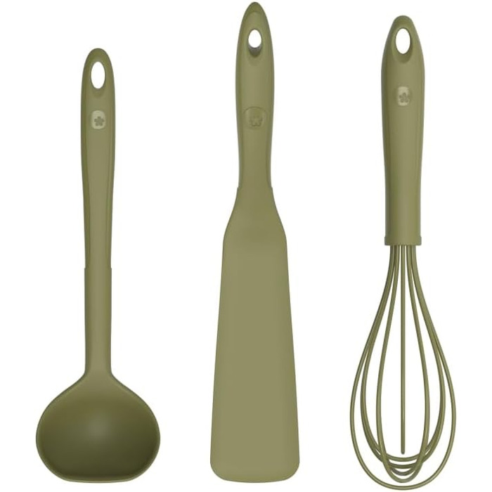 Kochblume Pancake Set - Ladle S + Spatula + Whisk L - 3 Piece | Premium Silicone & BPA Free | Heat Resistant | Dishwasher Safe | Color: olive