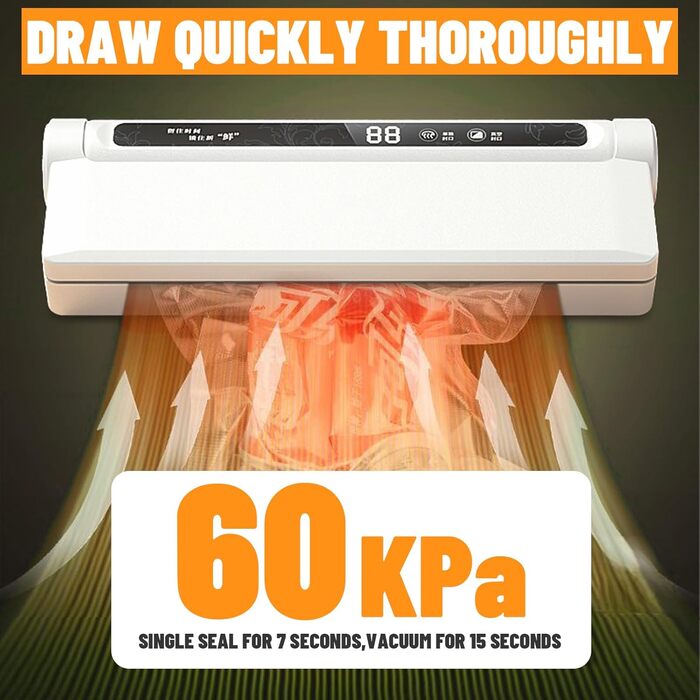 Вакуумний пакувальник з 20 пакетами, запаювач фольги, цифровий таймер, для зберігання сухих, вологих та свіжих продуктів