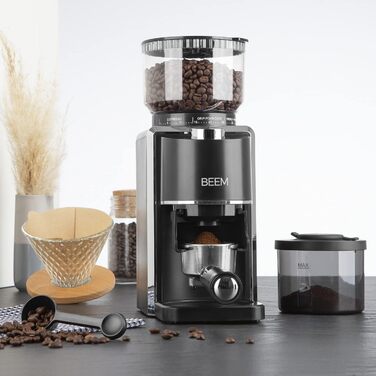 BEEM GRIND-PERFECT: Електрична кавомолка з керамічним жорном, 250г, 35 ступенів помолу, дозування, Ø 52-58 мм | Для еспресо